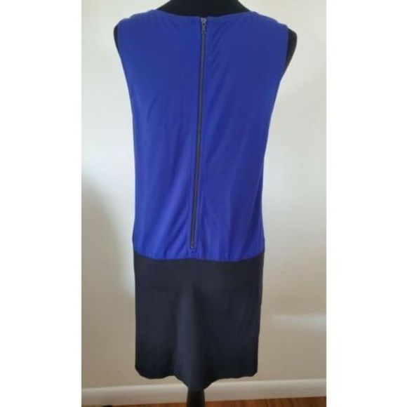 EUC Ann Taylor Loft SZ 10 Blue Black Straight Sleeveless Dress with Pockets - Picture 4 of 7